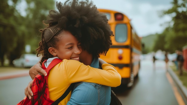 Foto momento tender mãe envia filho para a escola