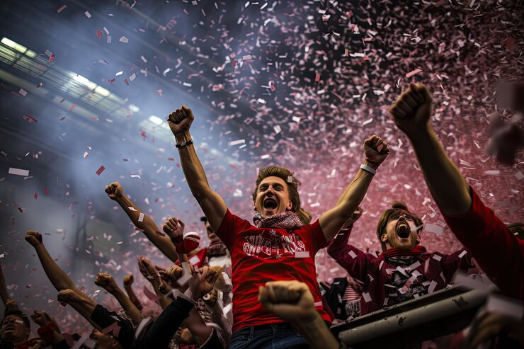 Foto un momento triunfante en un estadio de fútbol lleno como 1