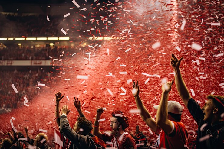 Foto un momento triunfante en un estadio de fútbol lleno como 1