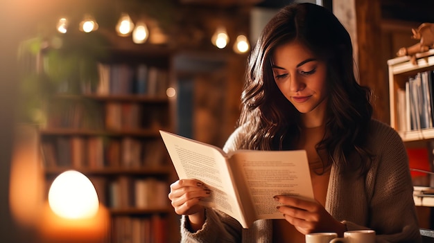 Foto momentos acogedores de cafetería para relajarse con café, té y un buen libro