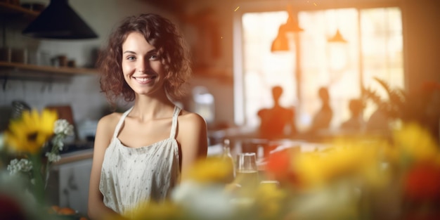 Momentos alegres de una ama de casa feliz en casa