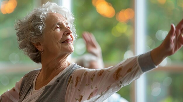 Foto momentos alegres de envejecimiento activo capturan a mujeres mayores en una lección de baile