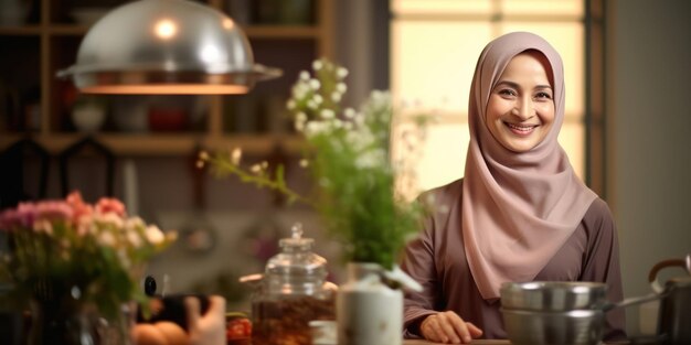 Momentos alegres de una feliz ama de casa musulmana