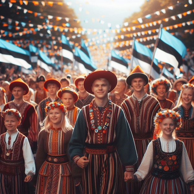 Momentos alegres Imagen inspirada en Steve McCurry del desfile del Día de la Independencia de Estonia bajo la cálida luz del sol