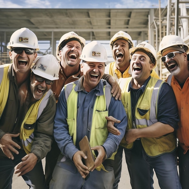 Momentos alegres en medio de la risa de los cascos en la zona de construcción