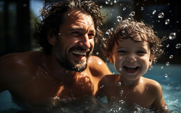 Momentos de alegria, pai nadando e brincando com seu filho Generative By Ai