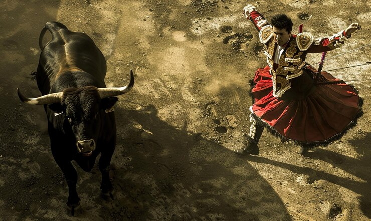 Foto momentos de corrida de touros com toros na espanha