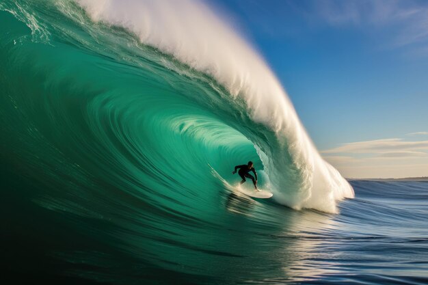 Foto momentos emocionantes de surfe rider conquistando ondas iluminadas pelo sol