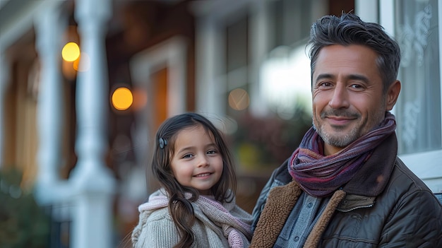 Momentos preciosos Retrato de pai e filha sorridente ao ar livre