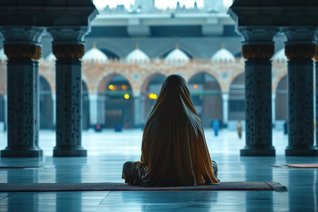 Foto momentos sagrados persona involucrada en el salat abrazando la conexión espiritual