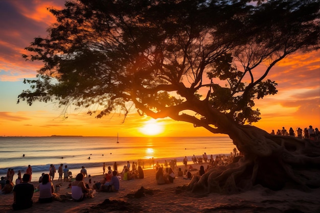 Foto momentos serenos que cativam os observadores do pôr-do-sol na praia de jimbaran bay, em bali, indonésia