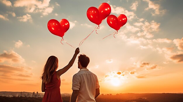 Foto momentos sinceros liberando o amor para o céu com balões em forma de coração