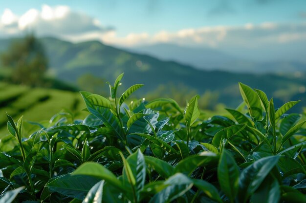 Momentos Zen Hojas de té abrazan la majestad de la montaña