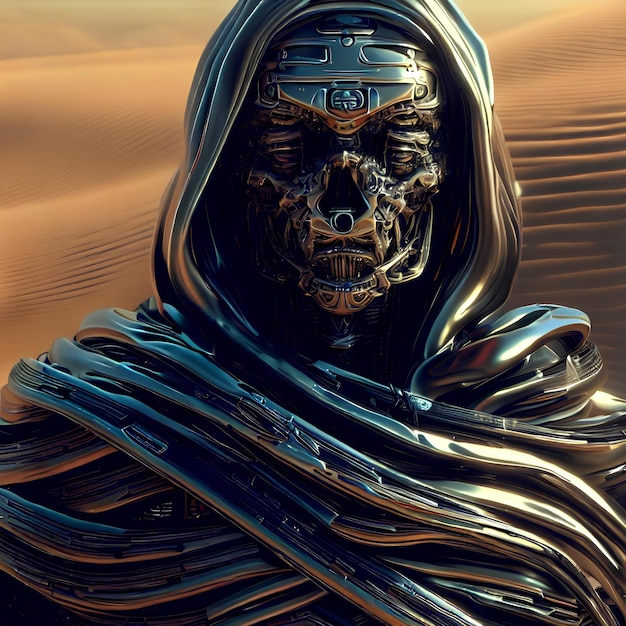 La momia cyborg metálica protectora de los desiertos de la galaxia