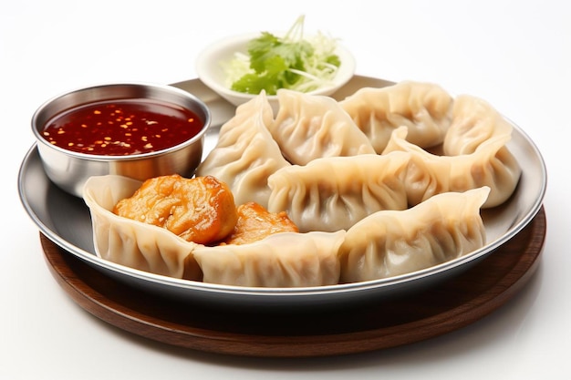 Momos de cerdo sabrosos en primer plano En fondo blanco imagen de Momos