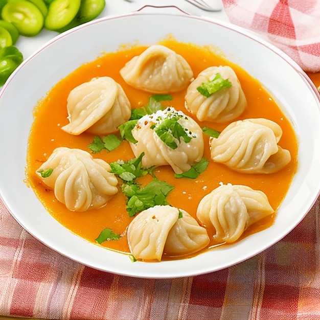 Momos de frango atraentes em um prato