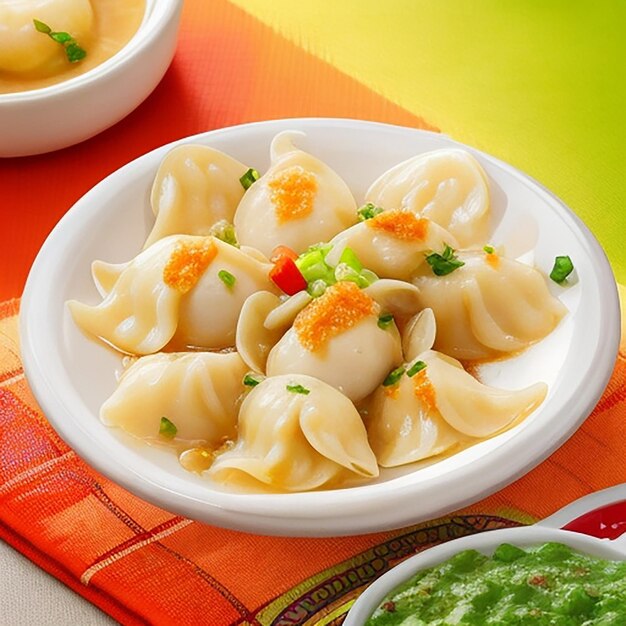 Momos de pollo atractivos en un plato