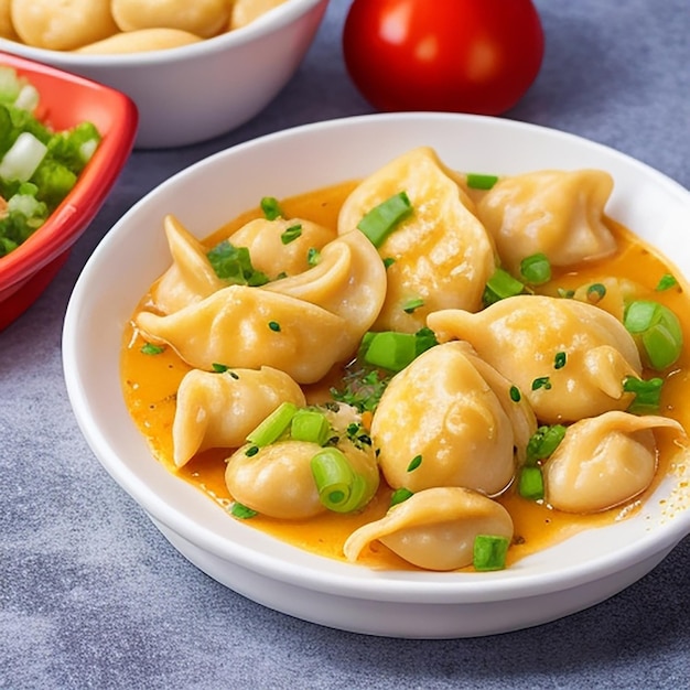 Momos de pollo atractivos en un plato