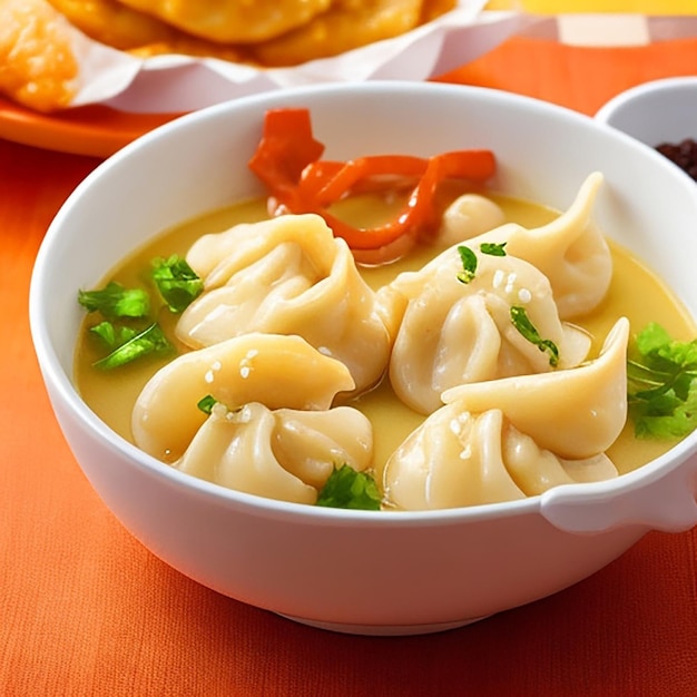 Momos de pollo atractivos en un plato