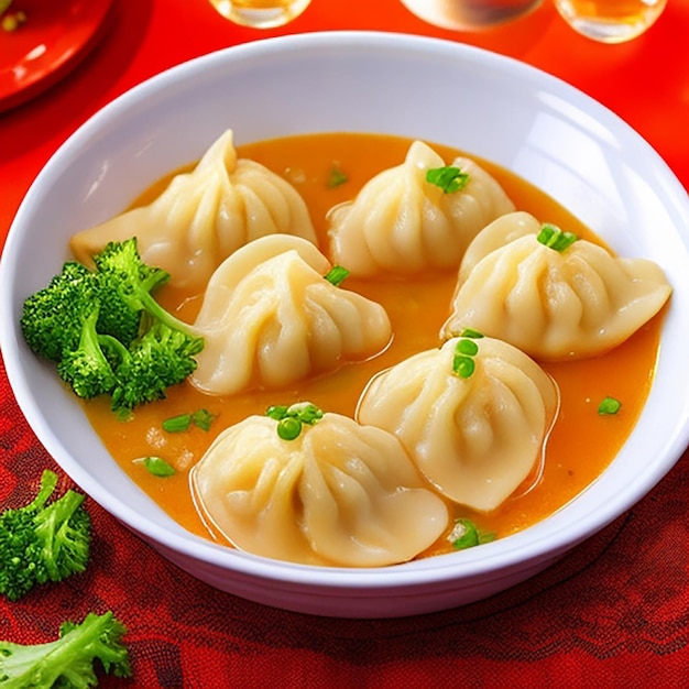 Momos de pollo atractivos en un plato