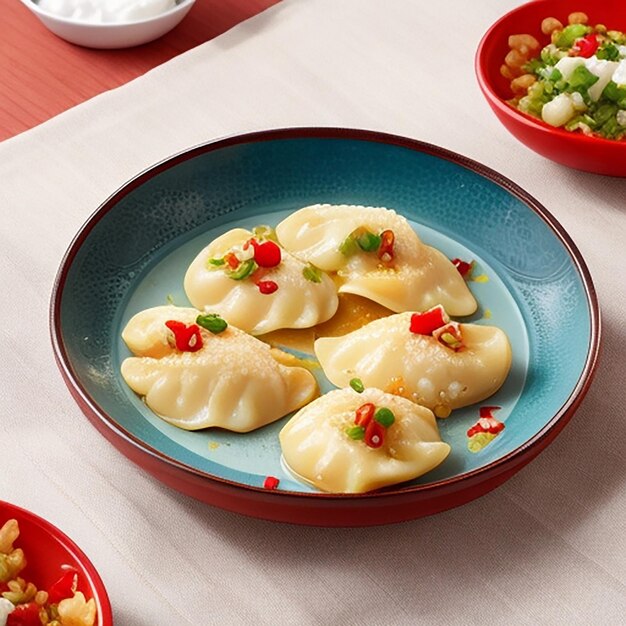 Momos de pollo atractivos en un plato