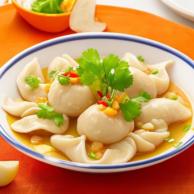 Momos de pollo atractivos en un plato