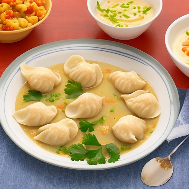 Momos de pollo atractivos en un plato