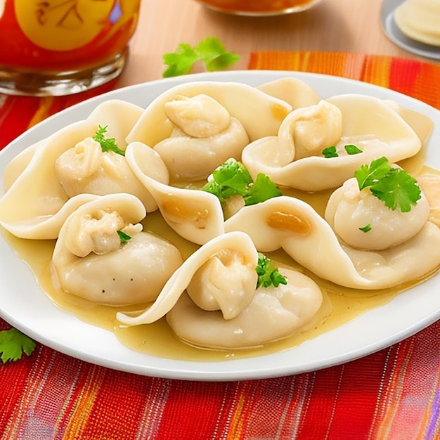 Momos de pollo atractivos en un plato