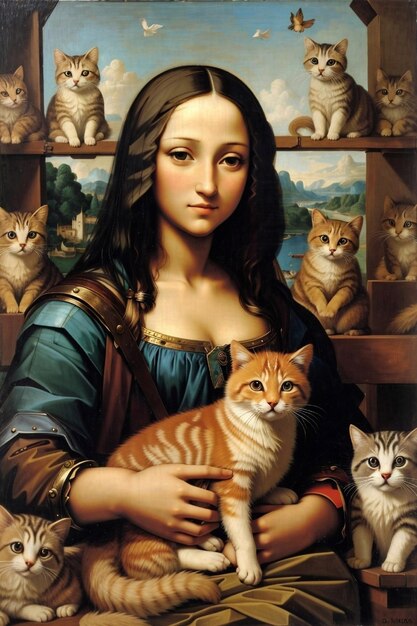 Monalisa Segurando Gatinhos