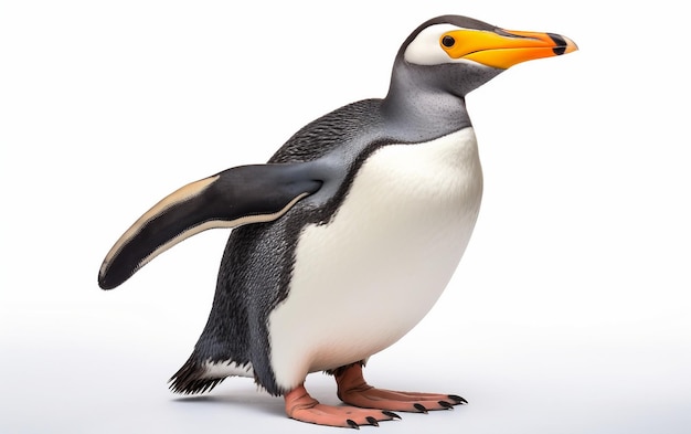 Monarca de los tonos Un pingüino real y su vibrante pico naranja aislado sobre un fondo blanco
