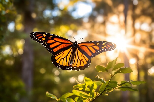 Monarch-Schmetterling inmitten des Fluges