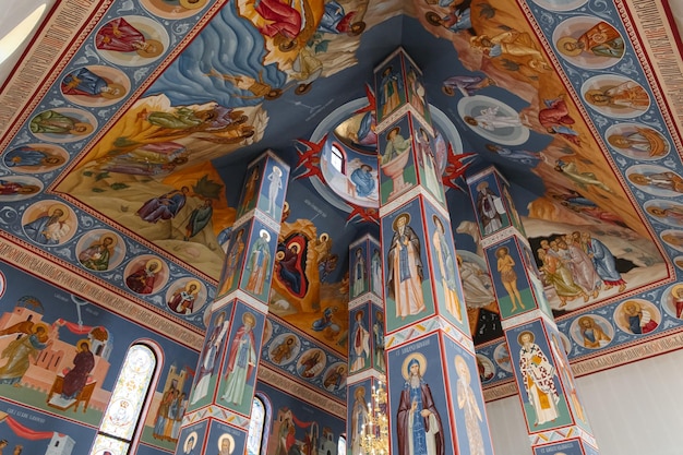 Monastério Ortodoxo Europa Interior azul brilhante de uma antiga igreja grega histórica