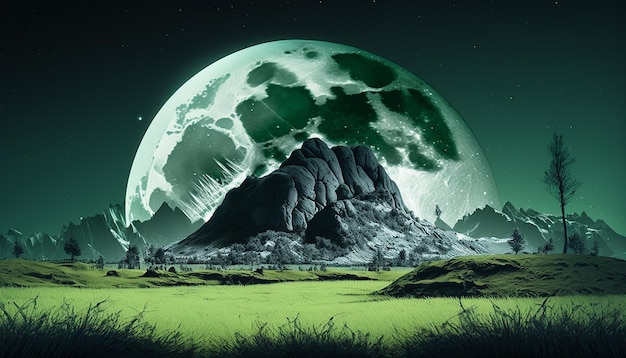 Mond Nacht Berg Todesbaumbild Ai generierte Kunst