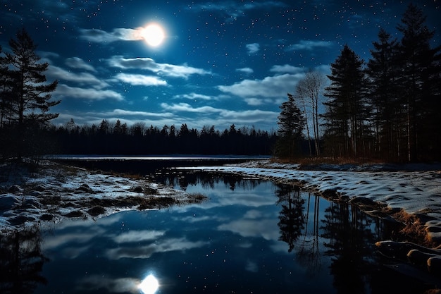 Mond über dem Eislaufbecken Winternacht