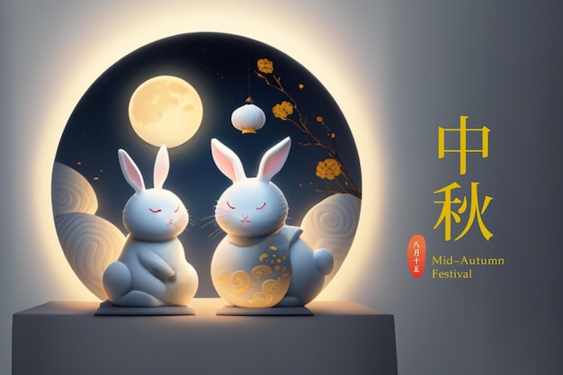 Mondfest-Plakat-Grafikdesign, weiße Kaninchen-Mondkuchen
