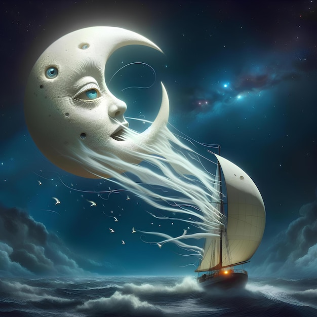 Mondwinde und Segelboot
