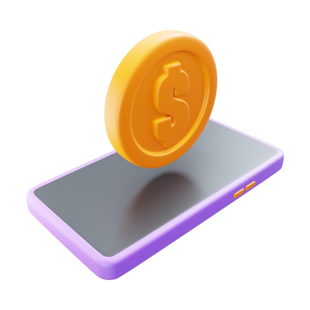 moneda 3d icono 3d y teléfono inteligente