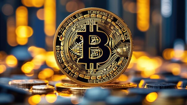 Moneda Bitcoin en un fondo digital que simboliza la inversión en criptomonedas