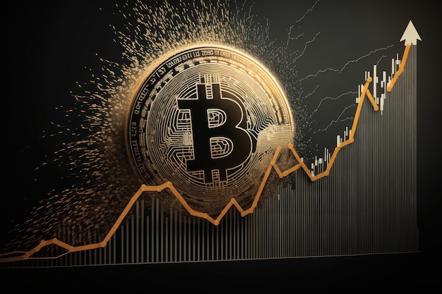 Moneda de Bitcoin en medio de un gráfico ascendente IA generativa