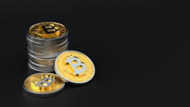 Moneda de bitcoin de oro único 3d en fondo negro