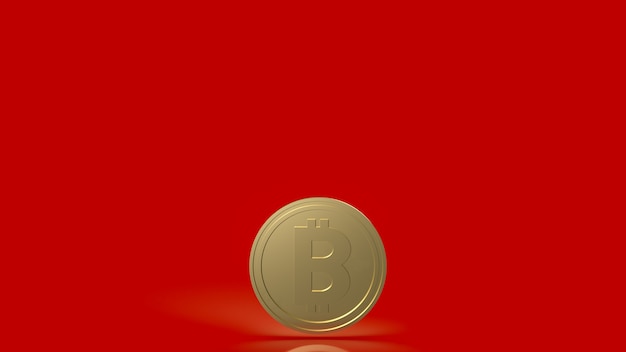 La moneda bitcoin sobre fondo rojo para criptomoneda o concepto de negocio representación 3d