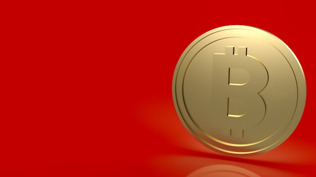 La moneda bitcoin sobre fondo rojo para criptomoneda o concepto de negocio representación 3d