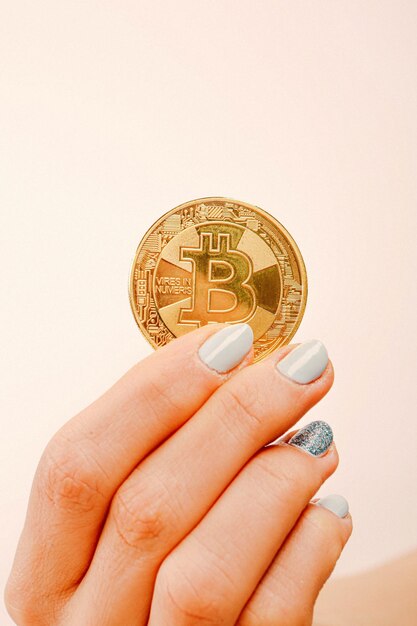 Moneda de bitcoin una vista de cerca del bitcoin