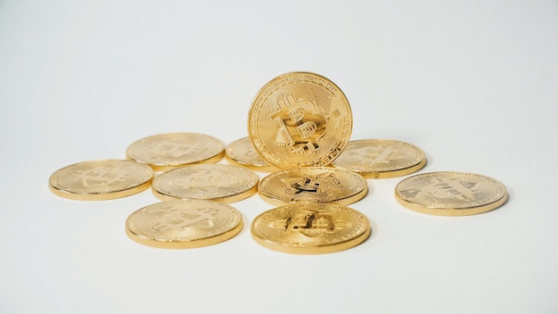 Moneda criptográfica Gold Bitcoins - BTC - Bit Coin. Disparos macro moneda criptográfica Bitcoin monedas.