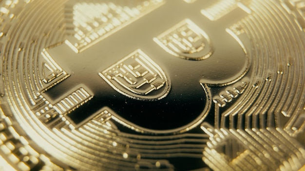 Moneda criptográfica Oro Bitcoin - BTC - Bit Coin. Extreme Macro shots cripto moneda Bitcoin monedas.