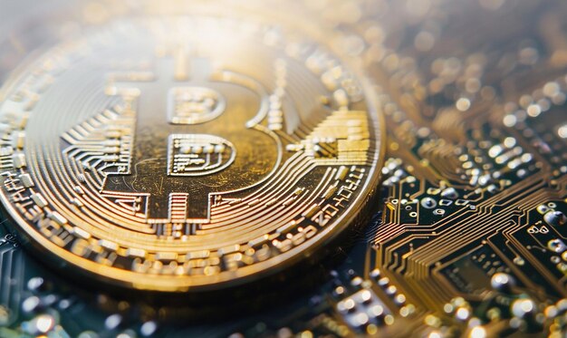 Moneda de criptomoneda con efecto holográfico de cerca