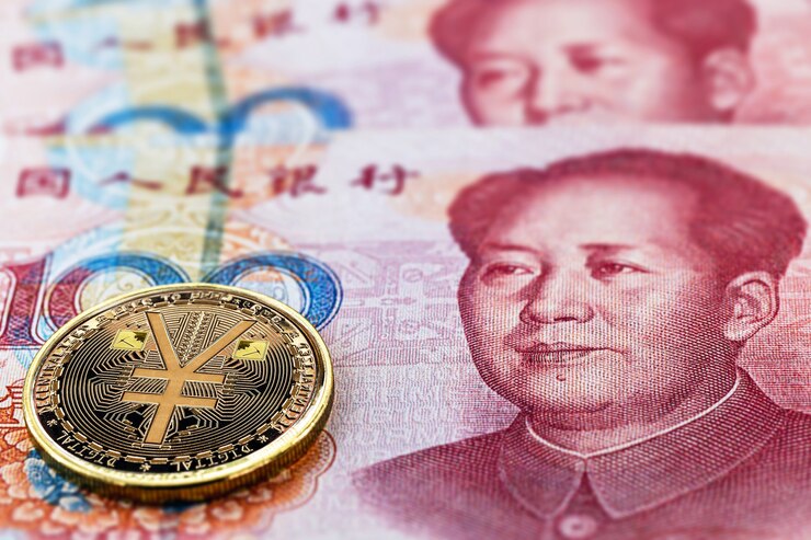 Foto moneda digital china, llamada yuan digital o e-rmb. concepto de economía china