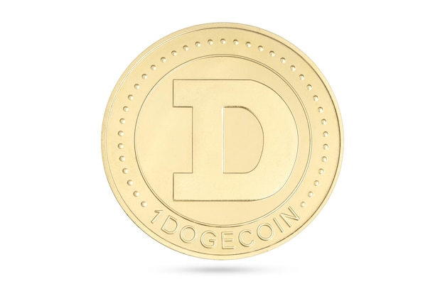 Moneda Dogecoin aislada sobre fondo blanco Criptomoneda