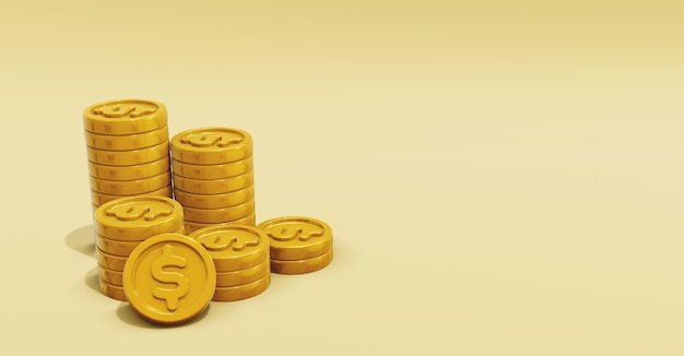 Moneda de dólar de Render 3D con fondo de oro