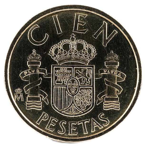 Foto moneda española antigua de 100 pesetas.